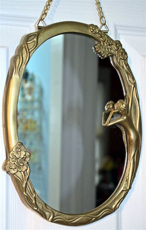 Mirror Art Deco Art Nouveau Lady Brass Reflecting Pool Oval