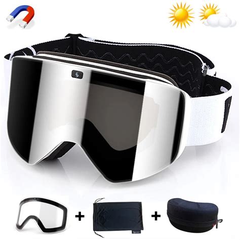 2022 Magnetic Lens Ski Goggles Double Layer Polarized Lens Skiing Anti Fog Snowboard Goggles Men