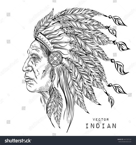 Man Native American Indian Chief Black Stock Vector