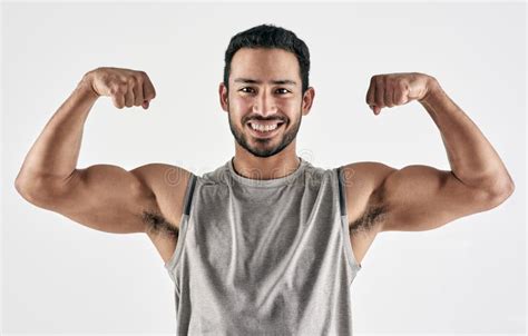 452 Fit Muscular Man Flexing His Biceps White Stock Photos Free