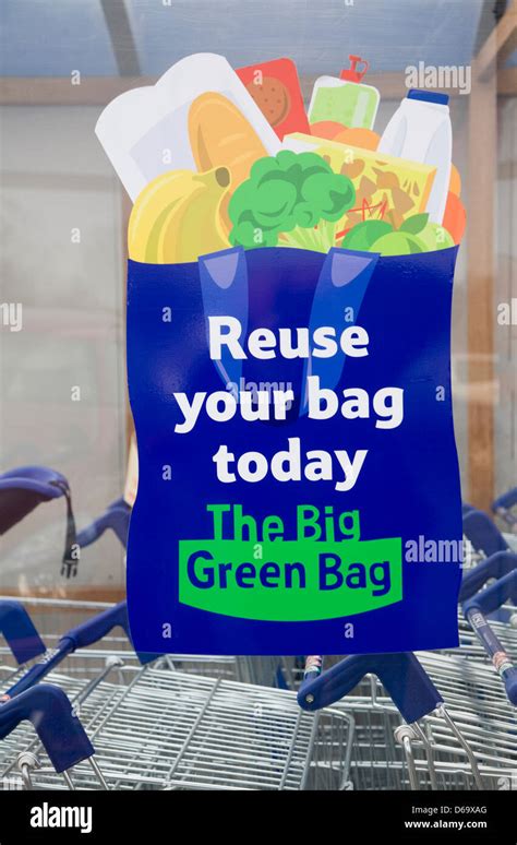 Tesco Green Bag Reuse Scheme Poster Advert Uk Stock Photo Alamy