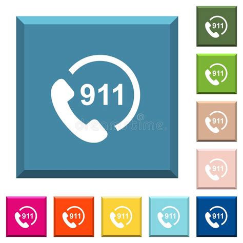 Emergency Call 911 White Icons On Edged Square Buttons Stock Vector