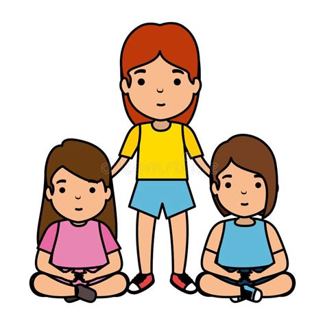 Mother With Daughters Characters Stock Illustration Illustration Of Happy Style 145600001