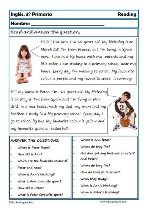 Reading And Writing Fichas De Inglés Para Tercero Primaria