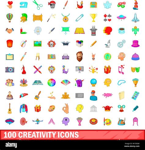 100 Creativity Icons Set Cartoon Style Stock Vector Image And Art Alamy