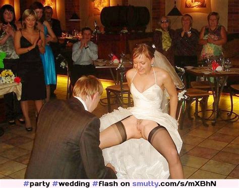 Party Wedding Flash Flashing Redhead Wife Stockings