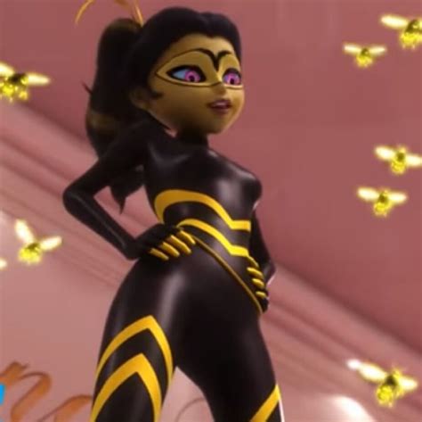 An Animated Image Of A Woman Dressed In Black And Yellow With Bees