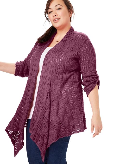 Woman Within Womens Plus Size Open Front Pointelle Cardigan Sweater Ebay