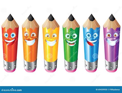 Pencil Face Expression Cartoon Character Set Stock Vector