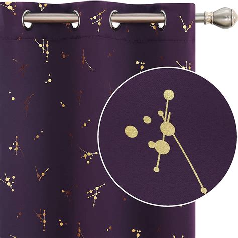 Deconovo Set Of 2 Gold Constellation Pattern Blackout Curtains