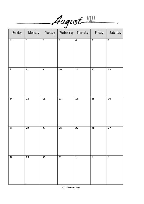 Free Printable August 2022 Calendar Instant Download