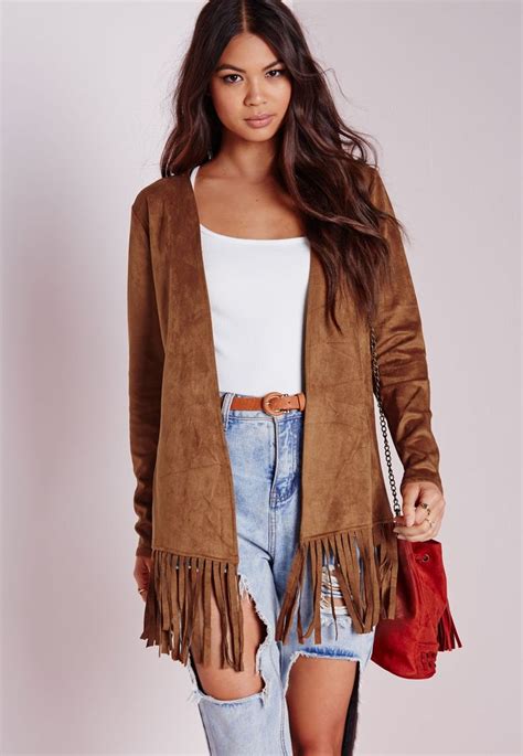 Missguided Faux Suede Jacket With Fringe Hem Tan Faux Suede Jacket