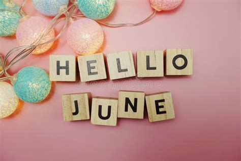 Hello June Alphabet Letter With Space Copy On Pink Background Stock