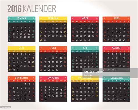 2016 Deutsche Kalender Vorlage Stock Illustration Getty Images