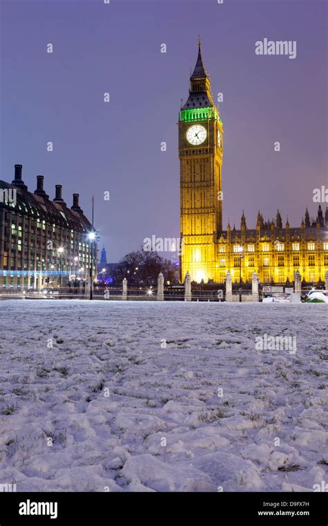 Houses Of Parliament And Big Ben In Snow Parliament Square