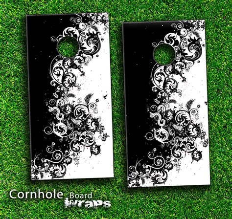 Abstract Black And White Swirls Skin Set For A Pair Of Cornhole Boards