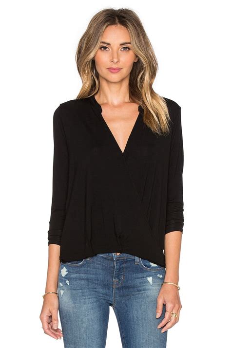 Michael Stars Long Sleeve Surplice Top In Black From