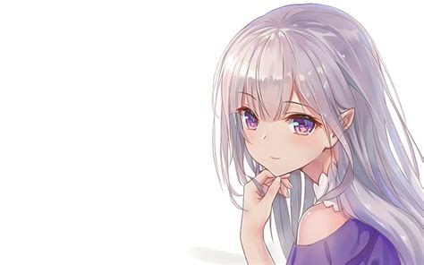 Anime Girl White Hair Purple Eyes