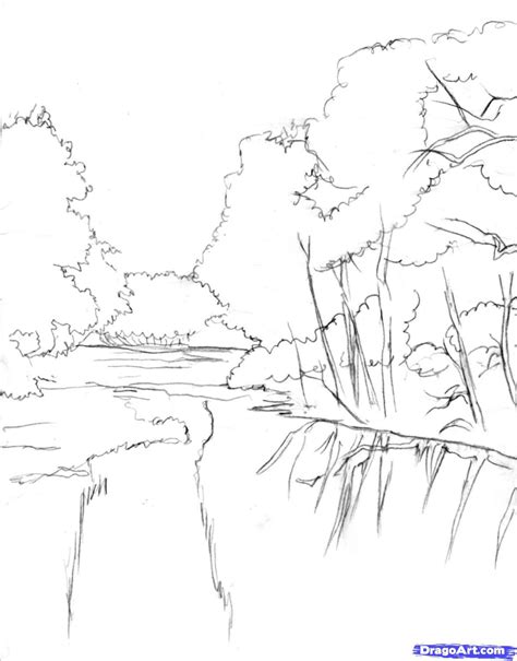 How To Draw A Realistic River Step1 Step 8 And Shade It Too Landscape