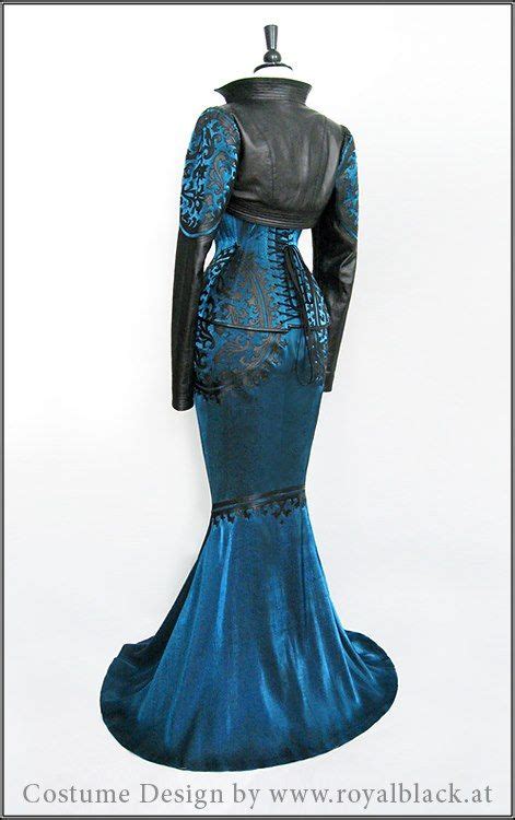 Deep Blue Lamé And Black Leather Corset Dress By Royal Black Couture