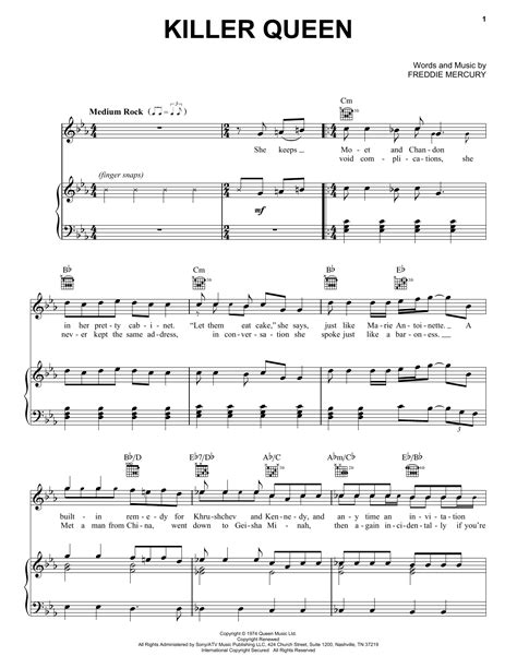 Killer Queen Sheet Music By Queen Piano Vocal And Guitar Right Hand