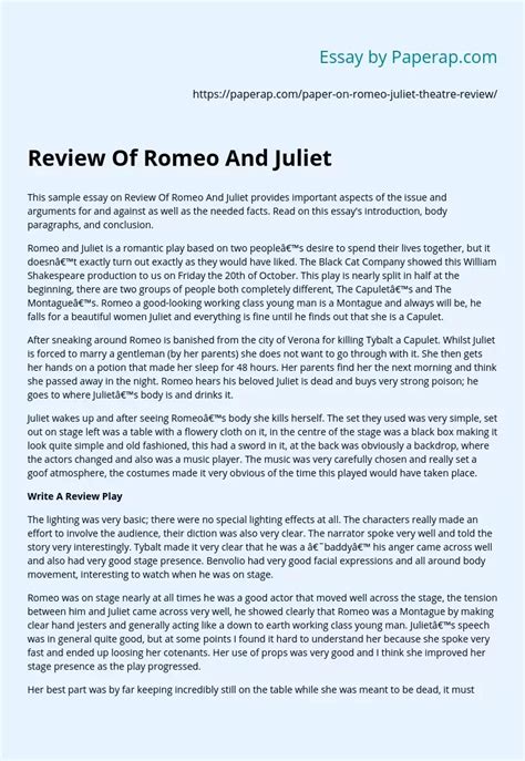 Review Of Romeo And Juliet Essay Example