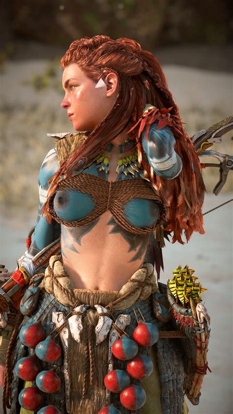 Rule 34 1girls 3d Accurate Art Style Aloy Alternate Costume Areolae Belly Button Bodypaint