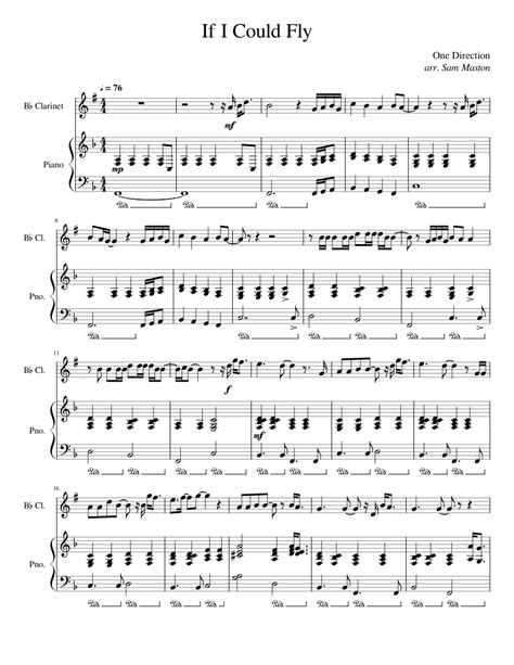If I Could Fly One Direction Sheet Music For Piano Clarinet In B