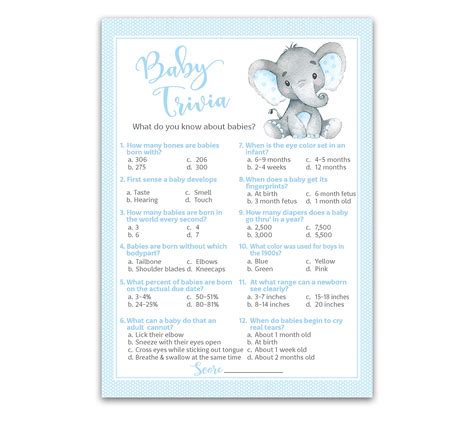Buy Blue Elephant Baby Shower Game — Baby Trivia Games — Pack Of 25