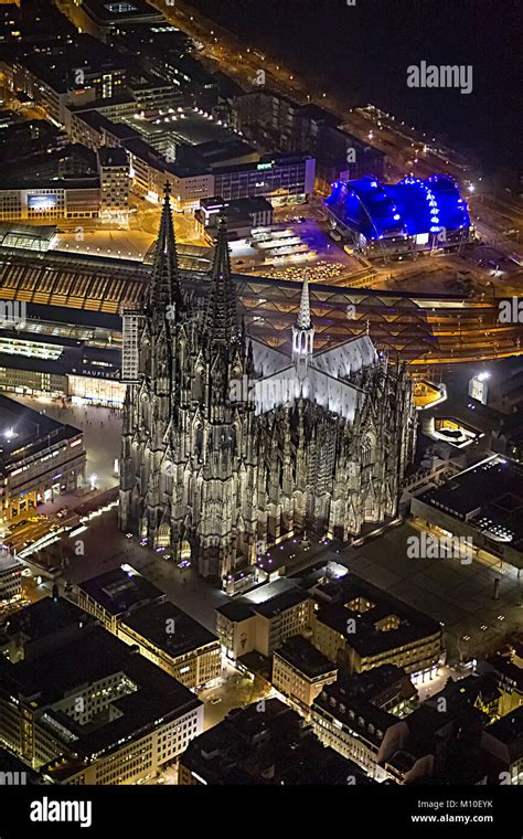 Aerial View Cologne Cathedral At Night Cologne Cathedral Is The