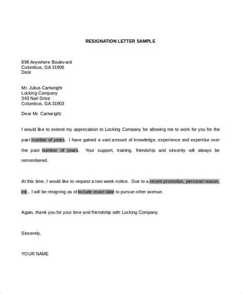 Template Resignation Letter Word Bonus