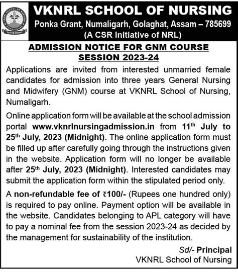 Vknrl School Of Nursing Admission 2023 3 Year Gnm Course