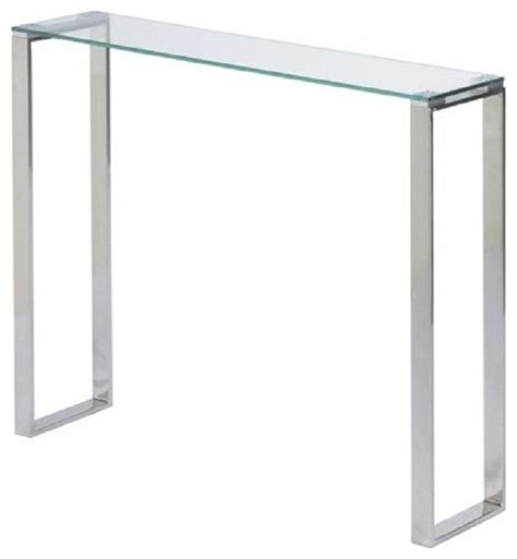 Plata Import Modern Narrow Clear Glass Console Table With Chrome Legs 36 Contemporary