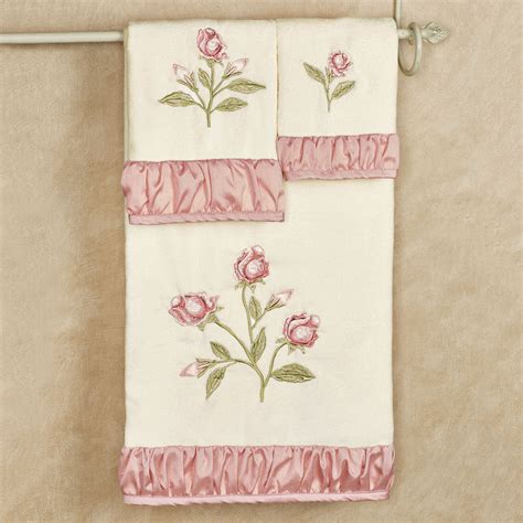 Blush Rose Embroidered Floral Bath Towel Set
