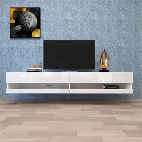 White Wall Mounted Tv Stand Segmart Led Tv Cabinet For 80 Inch Tv