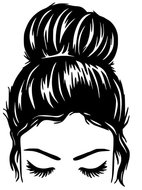 Black And White Drawing Of Woman With Bun Hairstyle