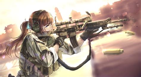Wallpaper Anime Soldier Headphones Marksman