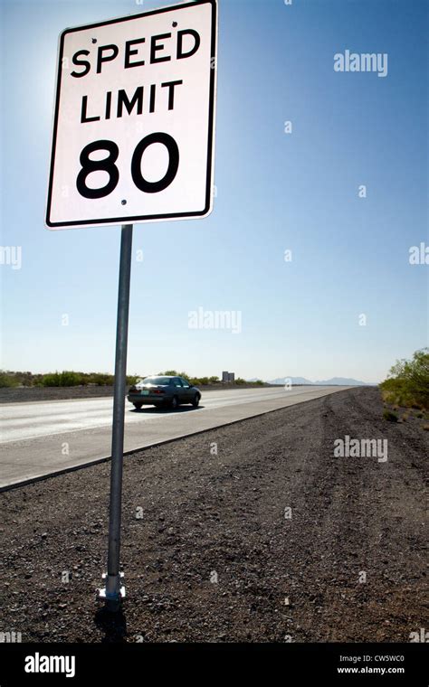 Speed Limit 80 Mph Road Sign Along Interstate 10 In West Texas Usa