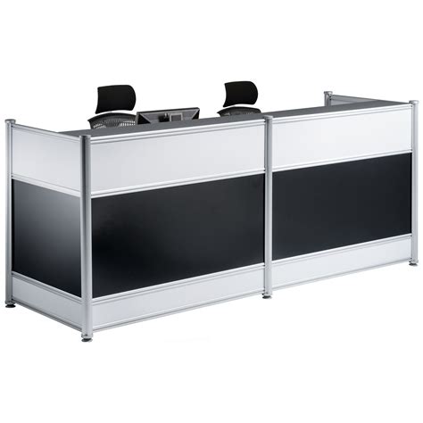 The most common black reception desk material is wood. Black Lumina Gloss Reception Desk | Reception Desks