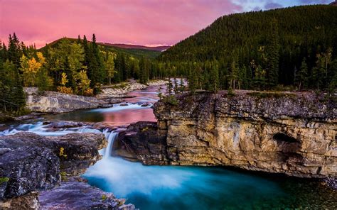 Nature Landscape Forest Fall Canada Waterfall Hill Clouds River