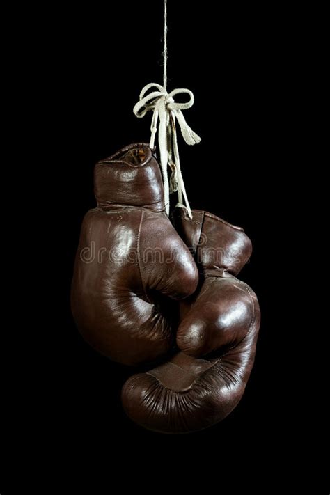 Old Boxing Gloves Hanging On Black Background Stock Image Image Of