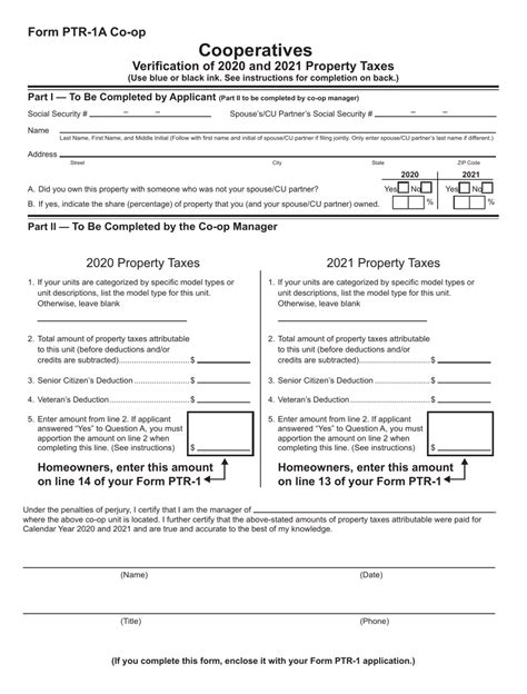 Form Ptr 1a Co Op 2021 Fill Out Sign Online And Download Fillable