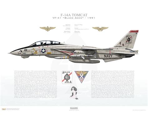 Aircraft Profile Print Of F 14a Tomcat Vf 41 Black Aces Aj101 162689