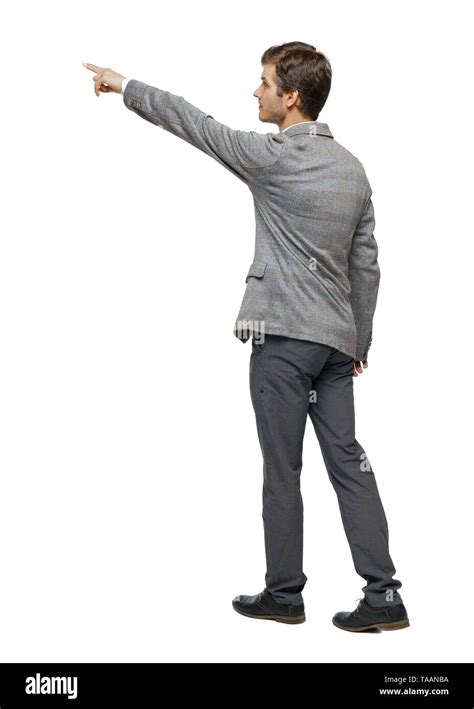 Back View Of Walking Pointing Business Man Gesticulating Young Guy In