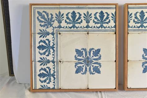 Antique Blue And White Portuguese Tiles Framed In Modern Wood Frames