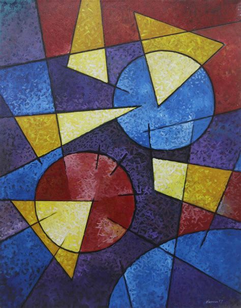 Unicef Market Artist Signed Geometric Abstract Painting