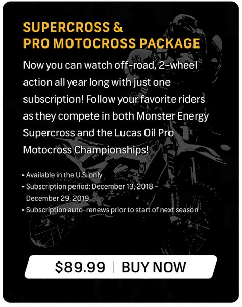 Nbc sport's outstanding streaming coverage has been removed from nbc sport's gold supercross and pro motocross passes. NBC Sports Gold Supercross Pass | NBC Sports
