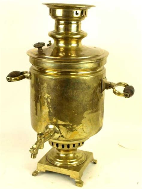 Antique Russian Samovar On Footed Base In Brass