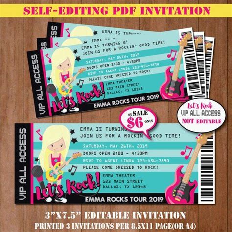 New Rock Star Party Invitation Self Edit W Corjl Rock Star Birthday