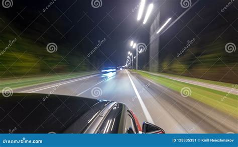 Drivelapse From Top Side Of Car Moving On A Night Highway Timelapse